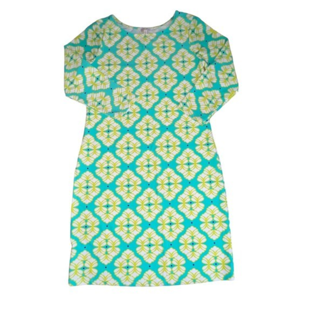 All For Color Womens Neon Yellow Green Geometric Print Sheath Dress Medium‎